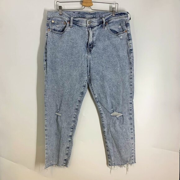 Gap Women's Girlfriend Mid RIse Acid Wash Raw Hem Petite Jeans Size‎ 16S - Picture 1 of 12
